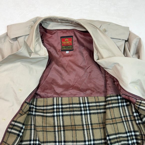 Vintage 80s Moores Men's 48 Trench Coat Grey Waterproof w/ Warm Removable Lining - Picture 12 of 13
